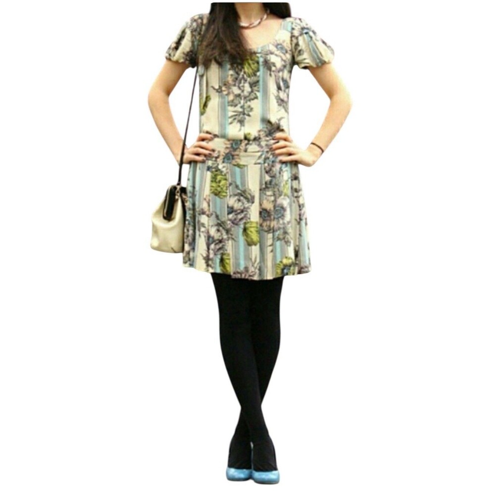 Anthropologie leifsdottir Mini Sort Puff sleeve pleated Silk Avonlea Dress 12